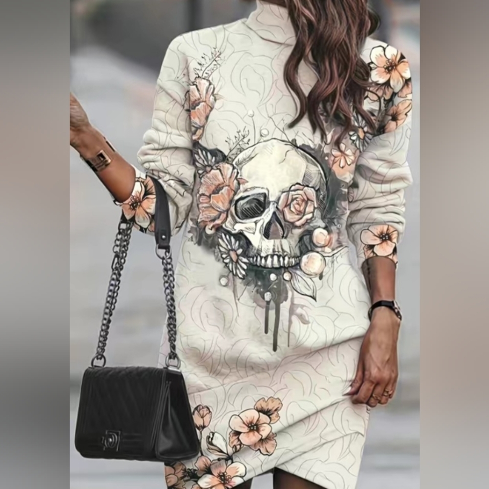 Sweater dress skull beige